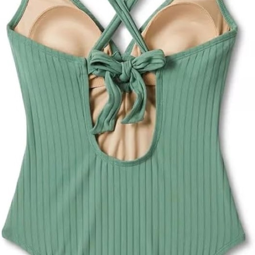 Green Ribbed One Piece Swimsuit - Picture 2 of 4